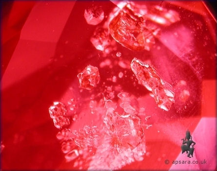 Guest crystals in an unheated Mogok Ruby.