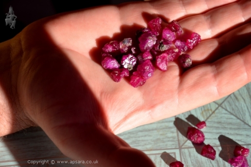 Ruby crystals for sale at the Panchan Gem Market.