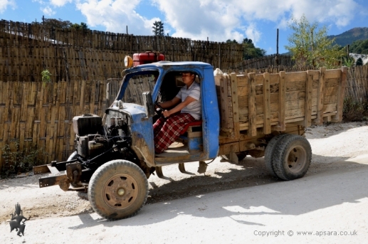 A 'customised' truck transporting marble boulders for processing. 