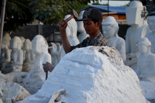 Early stages of marble carving in Sagyin ...